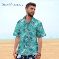 flamingo leaves printed cotton Hawaiian shirt men